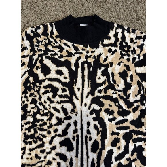 CHICOS Tipped Mock Neck Tunic Leopard Print Cotton Cashmere Blend Bohoglam LARGE - Picture 5 of 8